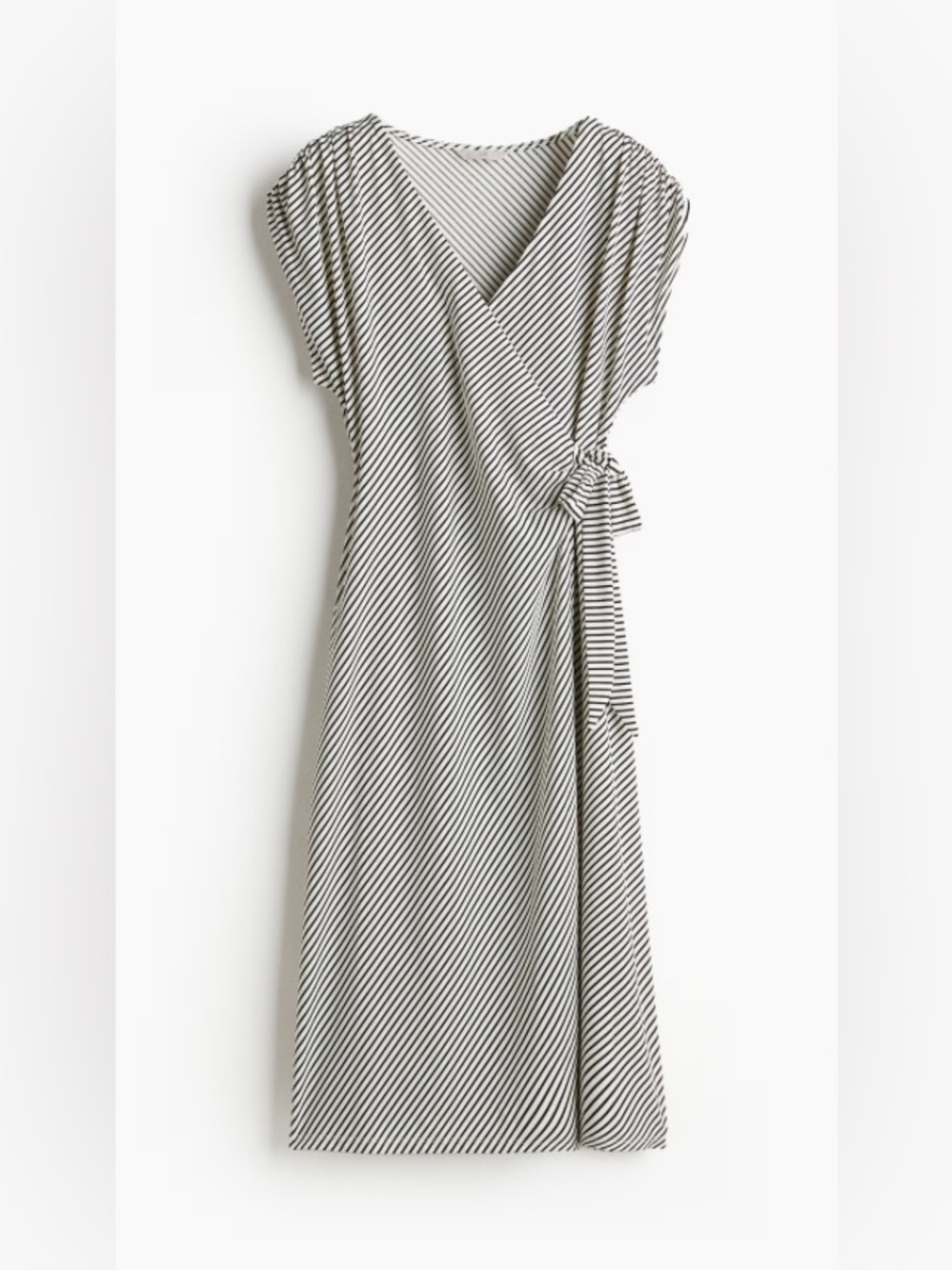 NWT H&M Midi Striped Jersey Dress with Draped Side Tie | Classic Coastal | L